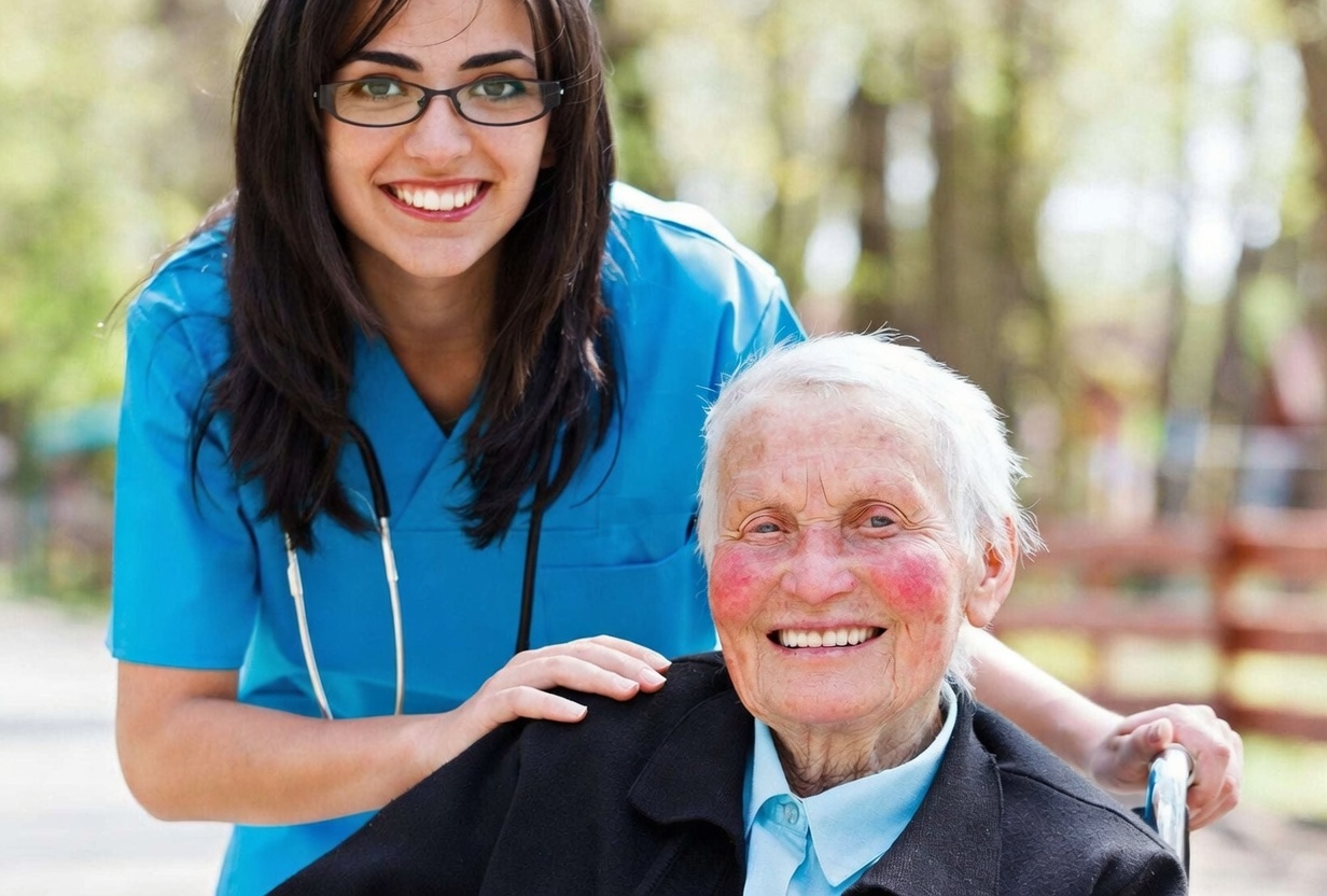 A caregiver with a patient at home